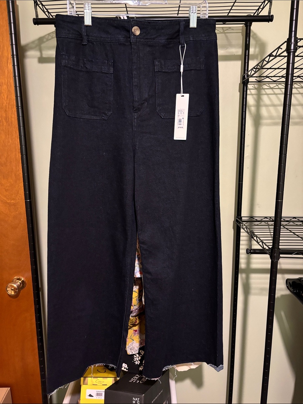 Wide-Leg Dark Navy Pocket Pants